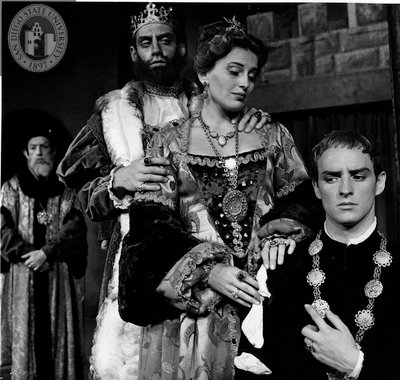 Characters Hamlet, Gertrude, Claudius, and Polonius in Hamlet, 1955