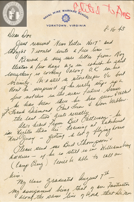 Letter from Robert Barth, 1943