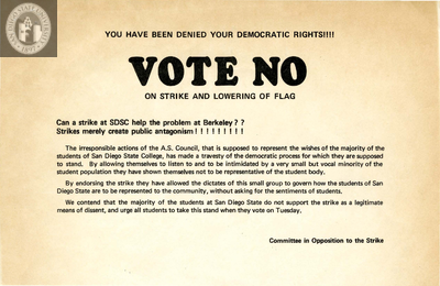 Vote no on strike and lowering of flag, 1969