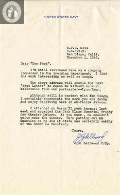 Letter from John J. Sellwood, 1942