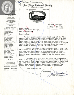 Letter from John Davidson, 1942