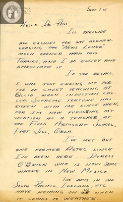 Letter from Ellis W. Evers, 1942
