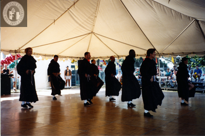 Performers under tent at Pride parade, 1996