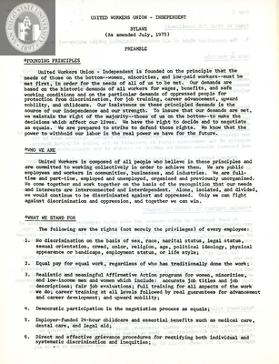 United Workers Union-Independent bylaws, 1975