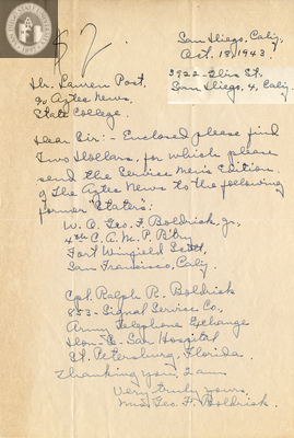 Letter from Mrs. George F. Boldrick, 1943