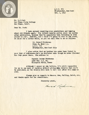 Letter from Howard Niederman, 1942