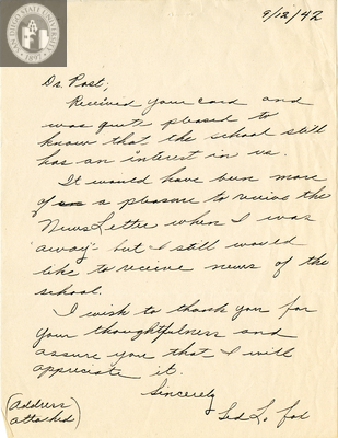Letter from Ted Le Roy Fox, 1942