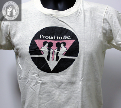 "Proud to be" with images of people inside a pink triangle