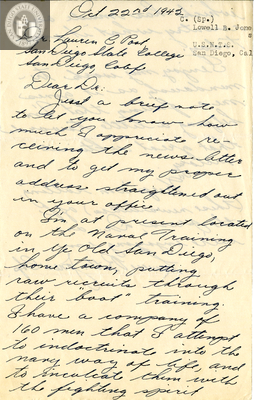 Letter from Lowell Butler Jones, 1942