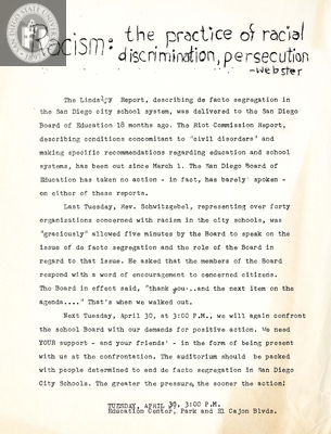 Racism: The practice of racial discrimination, persecution, 1967