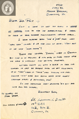 Letter from Lawrence L. Scott, 1942