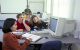 Group study tables with computers and monitors, 1999