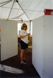 Debbie Zierman sets up the display boards for the Timeline Project, 1992