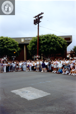 Crowd waiting for Pride parade, 1991