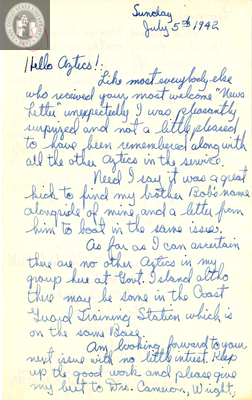 Letter from Deane M. Plaister, Jr., 1942