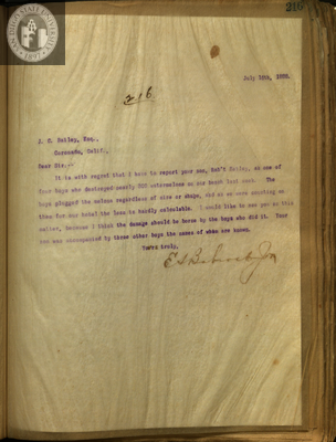 Letter from E. S. Babcock to J. C. Baily, Esq.
