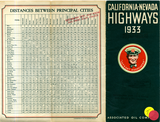 Map of California-Nevada Highways 1933 Front Cover