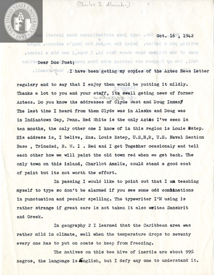 Letter from Charles S. Alexander, 1942