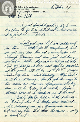 Letter from Robert H. Anderson, 1942