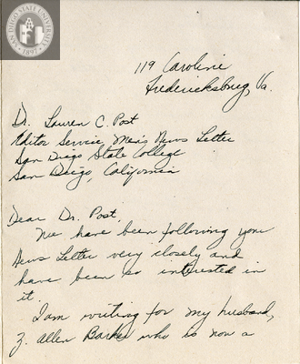 Letter from Alice Barker, 1942 