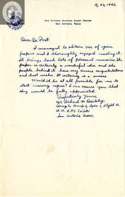 Letter from Richard M. Barkley, 1942