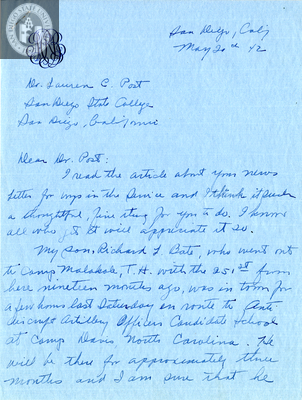 Letter from Mabel Rule Bate, 1942