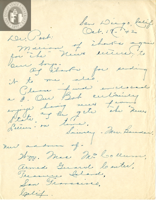 Letter from Louise M. Bauder, 1942