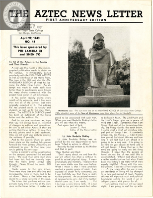The Aztec News Letter, Number 14, April 29, 1943