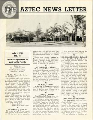The Aztec News Letter, Number 16, July 1, 1943