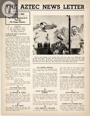 The Aztec News Letter, Number 19, October 1, 1943