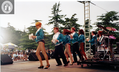 Chorus line on stage at San Diego Pride, 1995