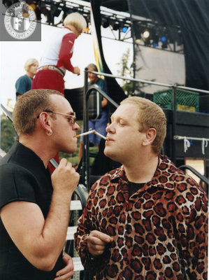 Bronski Beat lighting cigarettes backstage at San Diego Pride, 1995