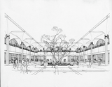 Architectural rendering of atrium of Aztec Center