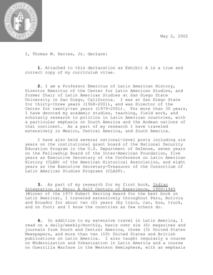 Affidavit for political asylum for a Colombian, 2002