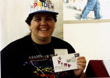 Angela Watson in LGHSSD display at Pride festival, 1993