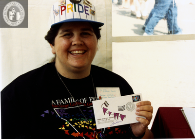 Angela Watson in LGHSSD display at Pride festival, 1993