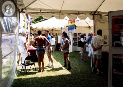 View from within the LGHSSD booth at Pride festival, 1993