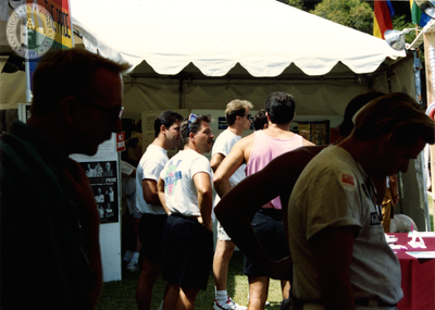 Attendees at LGHSSD booth at Pride festival, 1993