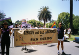 "Lesbian and gay archives of San Diego" banner at Pride parade, 1992
