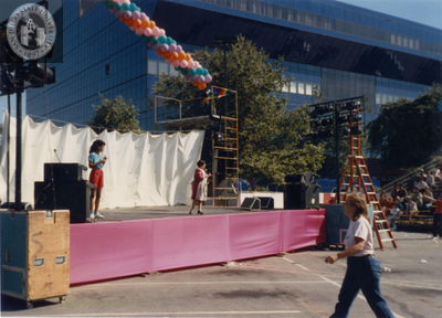 Stage set-up at Pride festival, 1985