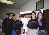 Lambda Archives volunteers in front of Lesbian Solidarity board at Pride festival, 1988