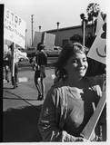 Woman picketing during Gay Liberation Front picket at SDPD, 1971