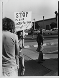 "Stop police interference" sign, Gay Liberation Front picket, 1971