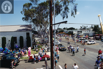 Bird's eye view of staging area for Pride parade, 1996