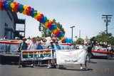 "LINC" and "The Center North County" banners for Pride parade, 1996