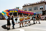 "Out & Free San Diego Lesbian & Gay Pride" banner in Pride parade, 1995