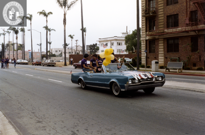 West Coast Production Company car in Pride parade, 1982