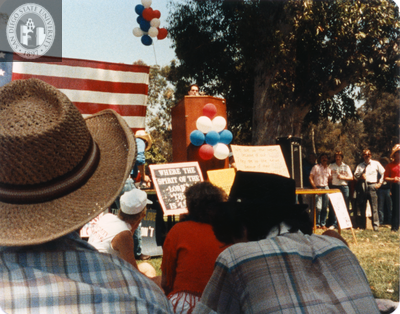 Pride event with American flag, 1984