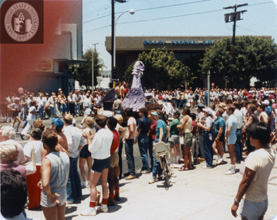 San Diego Pride Parade float reaches turnaround, 1984