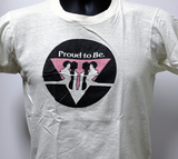 "Proud to be" with images of people inside a pink triangle